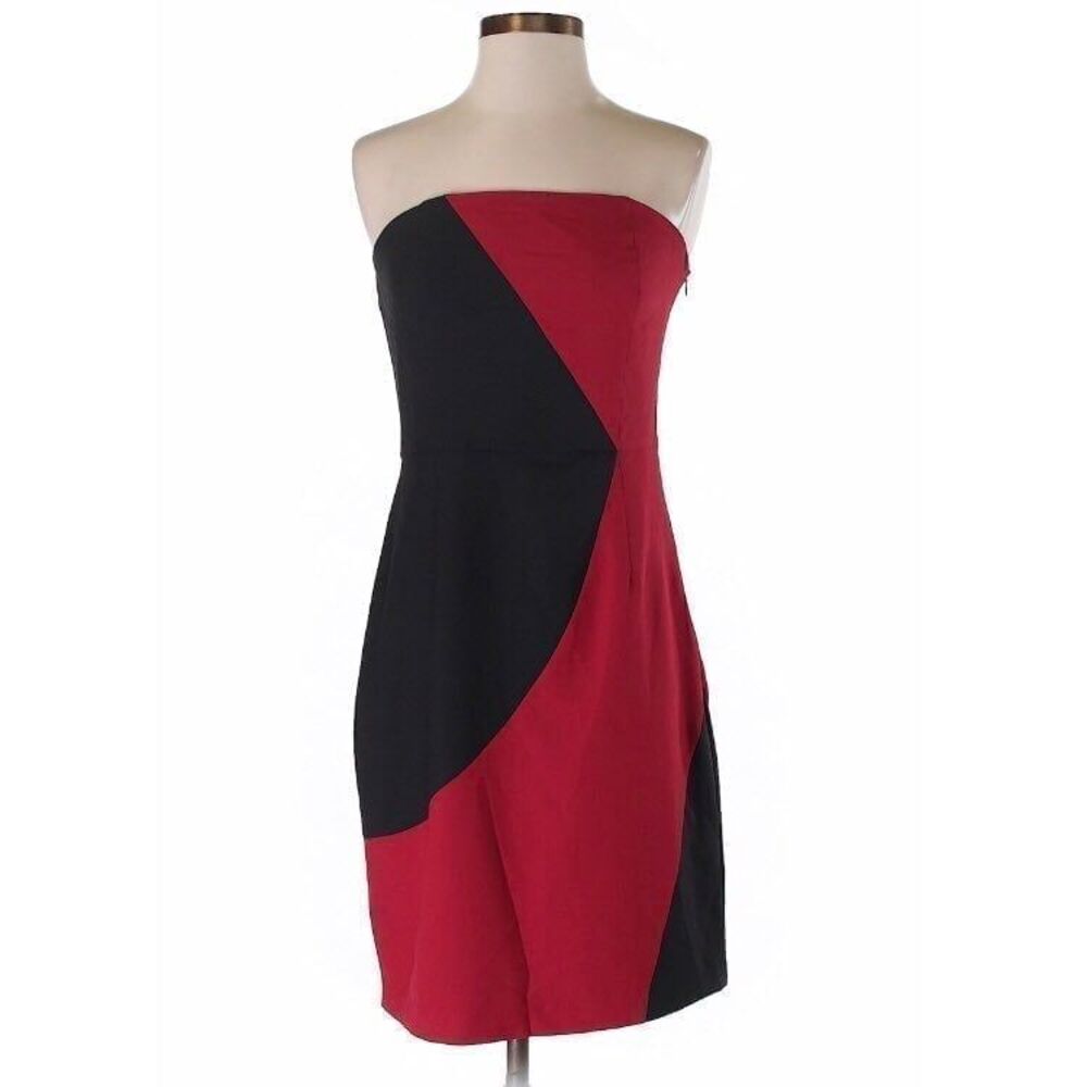 Red Black Size S Sheath Strapless Color Block Party High Waist Dress